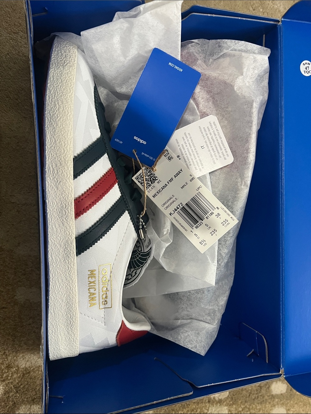 adidas Men’s White Leather Sneakers with Black & Red Stripes MEXICANA